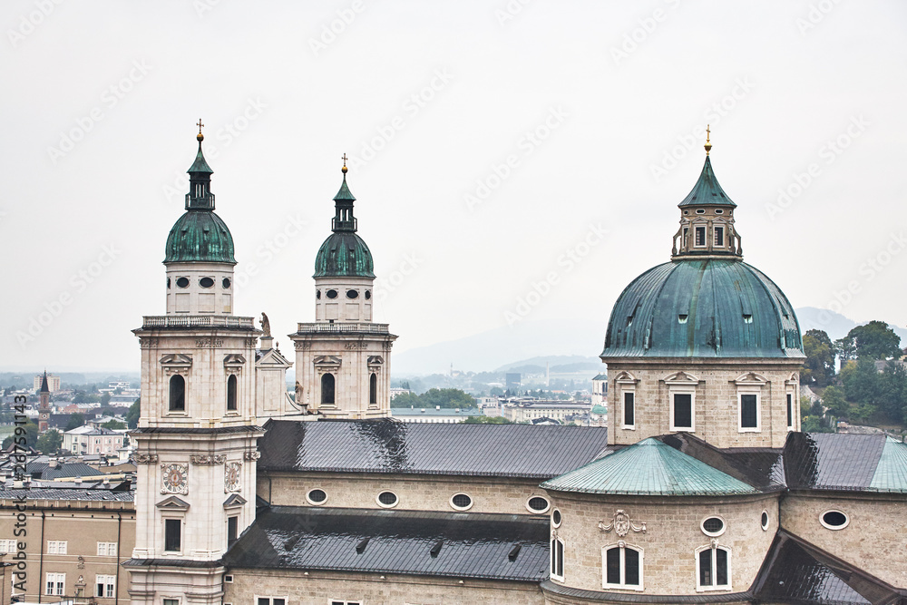 picturesque European town far away. Scenic cityscape view of Salzburg, Austria.
