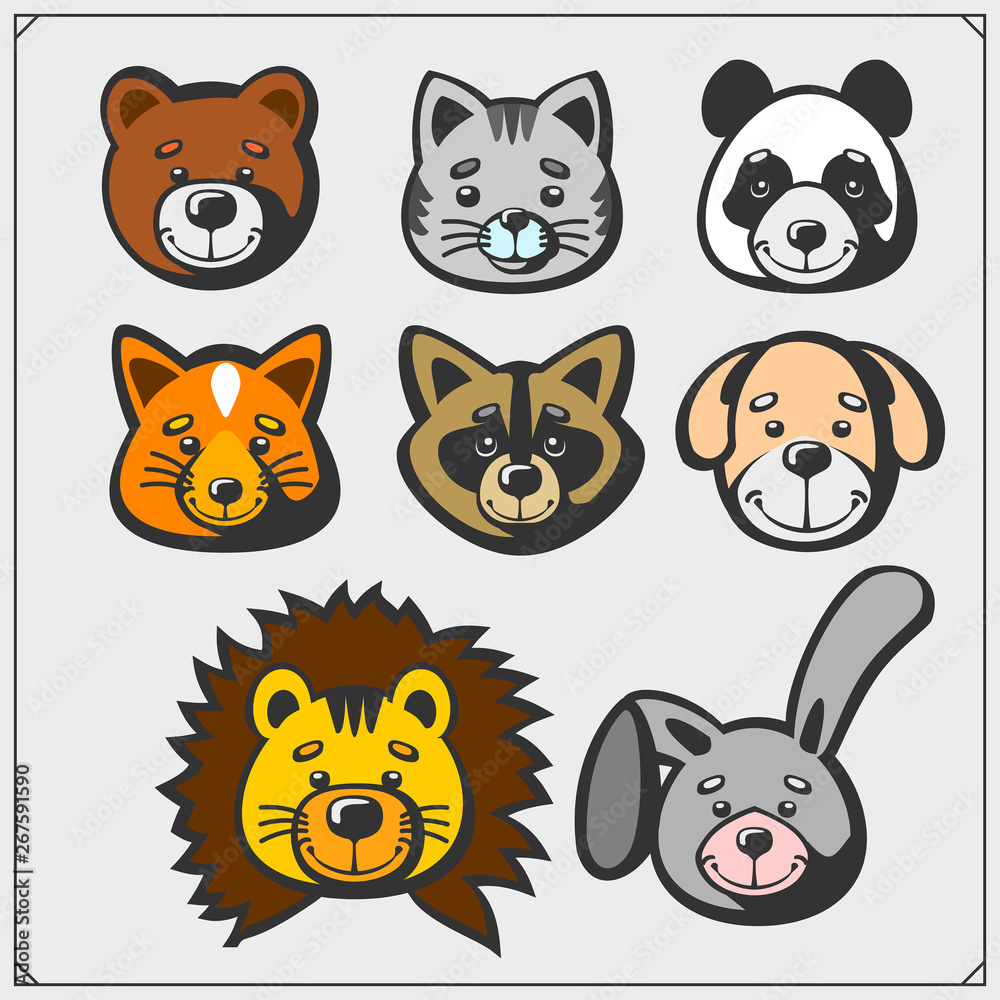 Fototapeta premium Set of cute soft plush animal toys. Vector illustration.