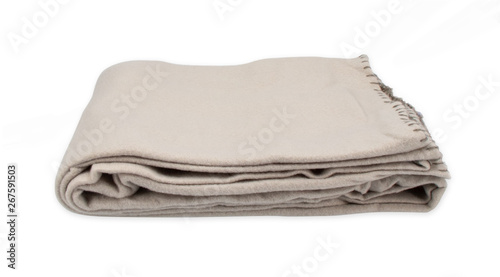 Fleece bedspreads. beige color bedspread. Isolated image on white background.