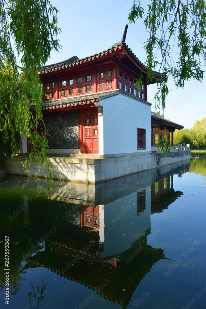 Gardens of the world, Berlin, Germany Chinese style building with Pond