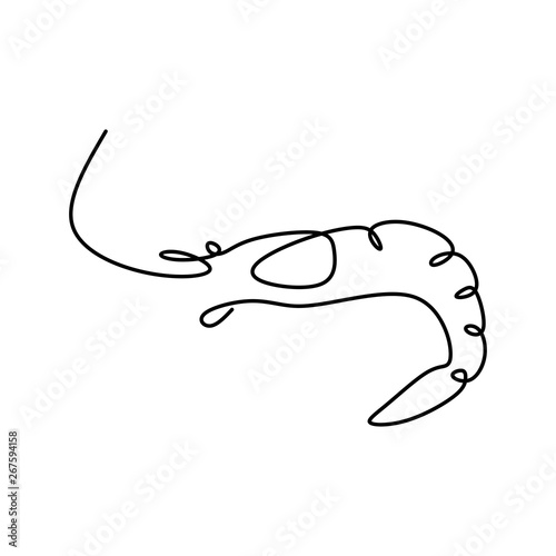 One line drawing of shrimp continuous minimalistic design