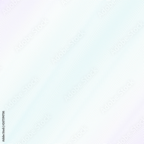 Light turquoise, purple watermark design. Squiggle curve. Simple guilloche line art pattern. Soft gradient. Vector abstract background. Template for money, banknote, diploma, certificate secure. EPS10