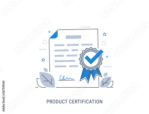 Product certification. Flat modern line-art vector illustration.