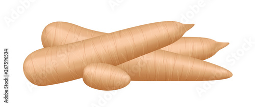 raw cassava fresh isolated on white background, cassava cut slice for tapioca flour industry or ethanol industry, pile yucca cassava tuber, raw manioc cassava in top view