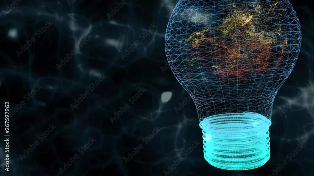Light bulb animation. Concept of energy, creativity, business solution and finding ideas.