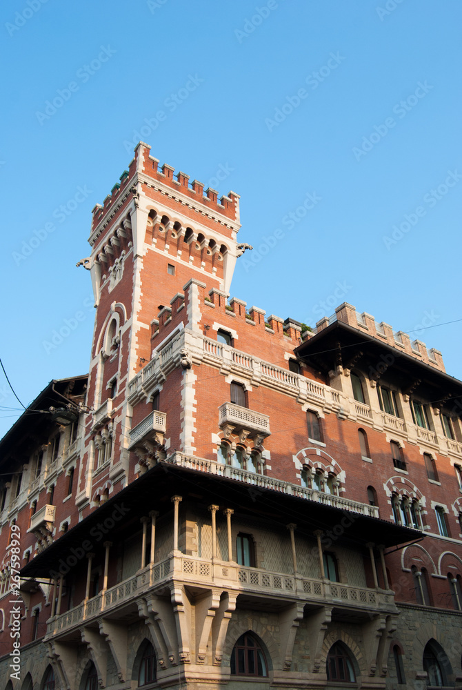 Neo-medieval style building of Milan in the north of Italy