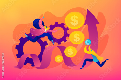 Sales growth and manager, accounting, sales promotion and operations concept. Vector isolated concept illustration with tiny people and floral elements. Hero image for website.