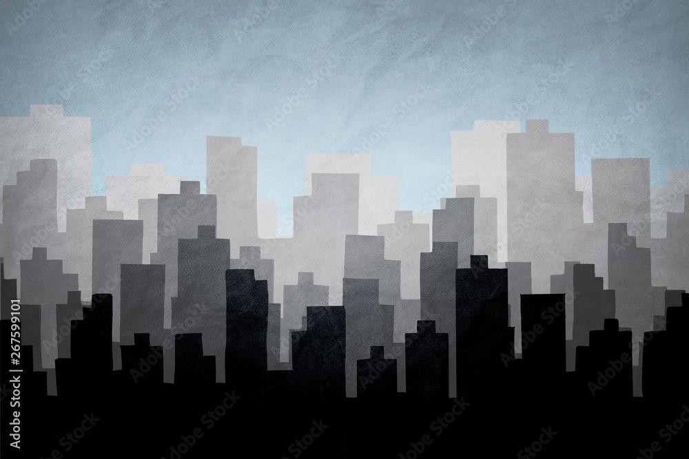 City skyline illustration.Silhouette of Downtown and Urban landscape 
