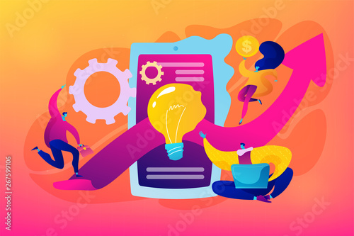 Productivity, efficiency of production, qualification concept on white background. Vector isolated concept illustration with tiny people and floral elements. Hero image for website.