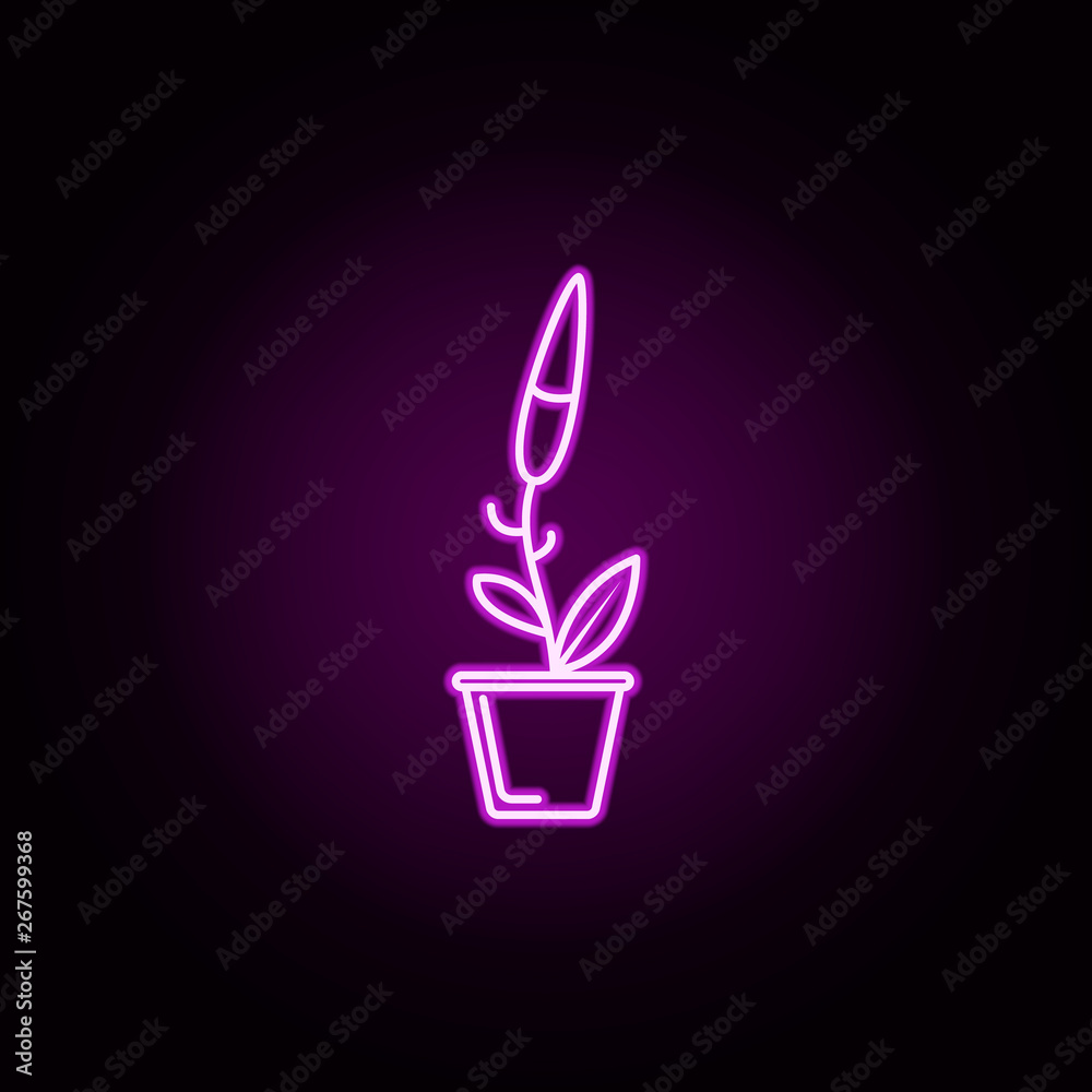 false unicorn in pot neon icon. Elements of flower set. Simple icon for websites, web design, mobile app, info graphics - obrazy, fototapety, plakaty 