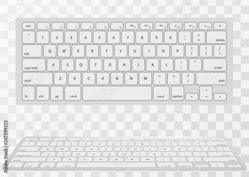 Computer keyboards. Modern, compact keyboard in white and black color. Technology design. Realistic keyboard with alphabet. photo