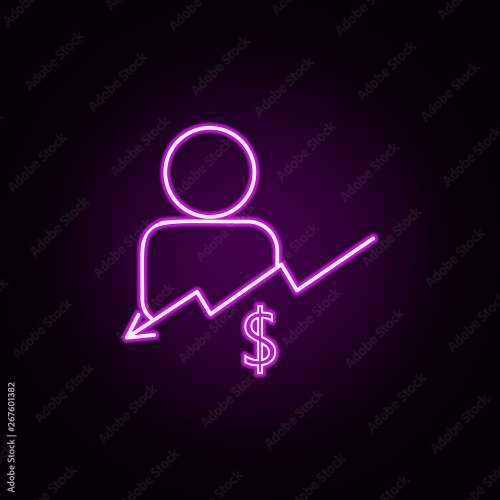 reduction salaries neon icon. Elements of bank set. Simple icon for websites, web design, mobile app, info graphics reduction salaries neon icon. Elements of bank set. Simple icon for websites, web design, mobile app, info graphics