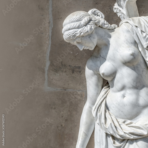 Obraz na plátně Ancient statue of a sensual naked Renaissance Era woman with gradient background