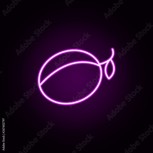 plum neon icon. Elements of Fruit set. Simple icon for websites, web design, mobile app, info graphics