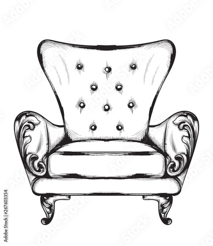 Rich baroque armchair Vector. Retro style furniture. Vintage designs