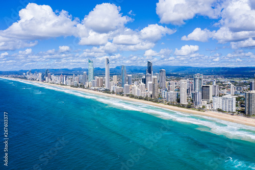 Sunny view of the City of Gold Coast on the Queensland coast