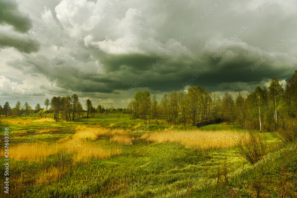 Countryside landscape before a thunderstorm.