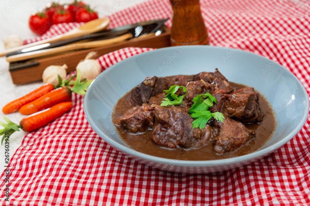 Fototapeta premium Homemade Beef cheek with wine sauce