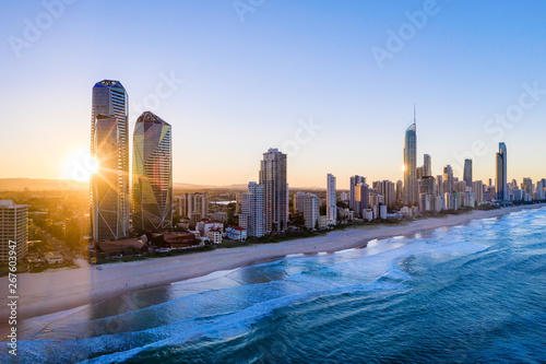 Sunset over the city of Gold Coast looking from the south