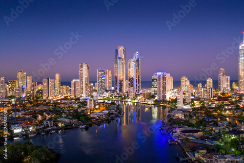Sunset view of Surfers Paradise on the Gold Coast looking from the west