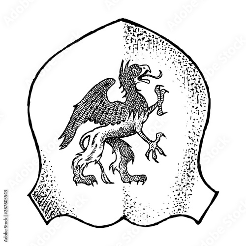 Animal for Heraldry in vintage style. Engraved coat of arms with mythical creature. Medieval Emblems and the logo of the fantasy kingdom.