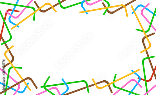 banner frame of straws colorful on white background, plastic straws waste frame for poster copy space, blank ad campaign stop and ban using straws plastic waste, advertising banner empty tube garbage
