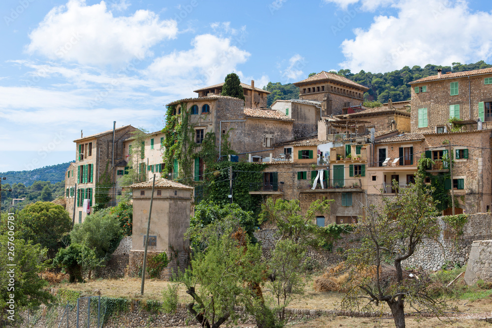 Amazing cityscape of Valldemossa, a small mediterranean village surrounded by mountains