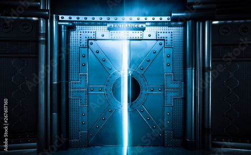 Fototapeta Naklejka Na Ścianę i Meble -  Sci-fi Scene, Spacecraft Metal Gate