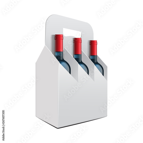Three vine bottle and Folding package vine bottle Template. Vector Illustration of Gift craft Box for Design, Website, Background, Banner. Front view