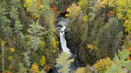 Aerial flight drone footage over moxie falls in Maine, USA