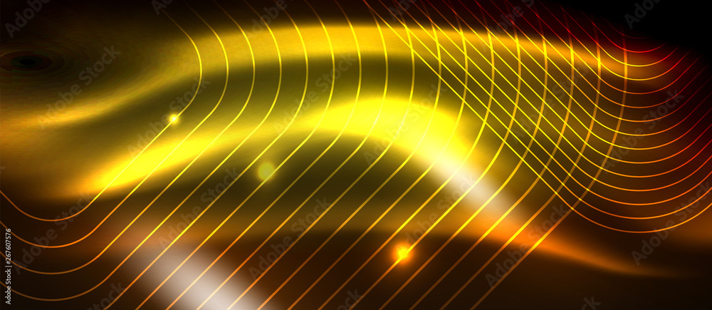 Neon square shapes lines on glowing light background Neon square shapes lines on glowing light background