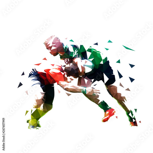 Canvas Print Rugby players, isolated low polygonal vector illustration