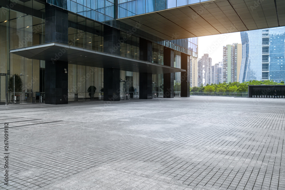 Panoramic skyline and buildings with empty concrete square floor,chongqing,china