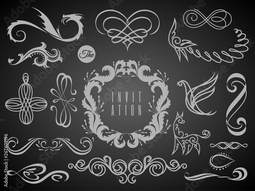 Set of Vintage Decorations Elements.Flourishes Calligraphic Ornaments and Frames with place for your text. Retro Style Design Collection for Invitations, Banners, Posters, Badges, Logotypes.