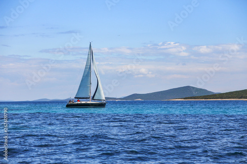 Sailing, yacht at blue sea