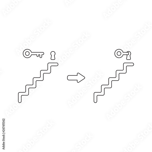 Vector icon concept of keyhole on top of stairs and unlock.