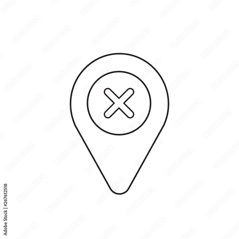 Vector icon concept of x mark inside pointer. Vector icon concept of x mark inside pointer.