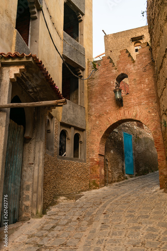 Curving Street up a Hill in Chefchaouen Morocco