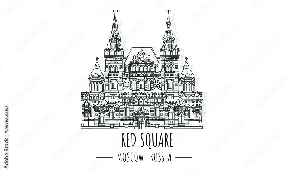 Hand drawn famous landmark vector of Red Square,Moscow,Russia.