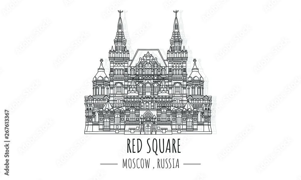 Obraz premium Hand drawn famous landmark vector of Red Square,Moscow,Russia.