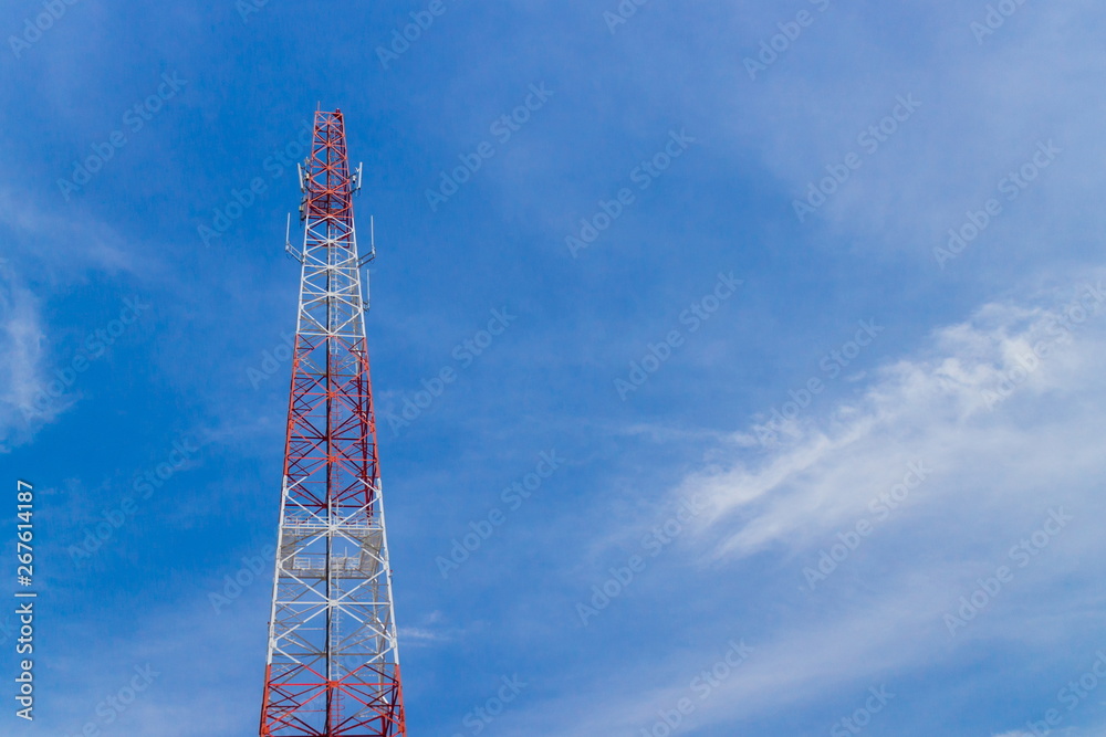 Mobile phone tower with blue sky and cloud. Mobile phone tower with blue sky and cloud.