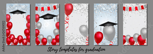 Graduation red and silver vector story templates for social networks