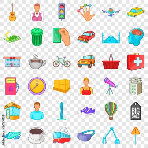 Traffic icons set. Cartoon style of 36 traffic vector icons for web for any design