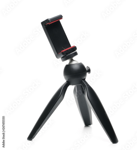 Tripod for smart phones and camera isolated on white background