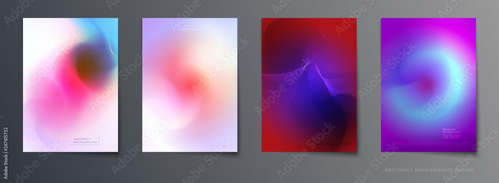Vector set of abstract background, Composition colorful fluid abstraction, holographic and gradient color design for backgrounds. Layout template for banner, poster, wallpaper, flyer, brochure