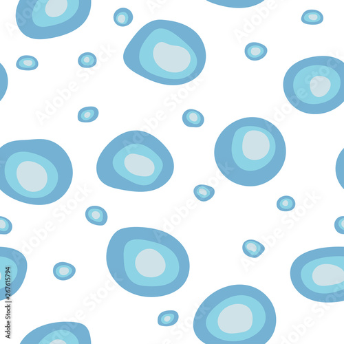 Vector seamless abstract pattern of pebbles in blue tints. Concentrated distorted oval shapes.