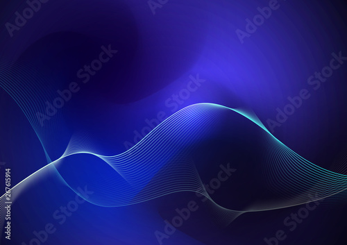 Vector illustration smooth lines in dark blue color background. Hi tech digital technology concept. Abstract futuristic, shiny lines background