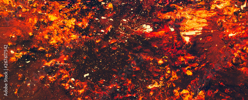 Flame sparkles explosion. Red gradient color mix background. Vibrant vivid blaze pattern. Modern acrylic painting technique photo