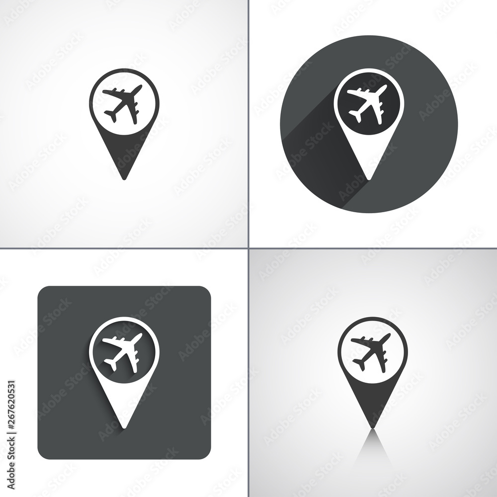 Location airplane icon. Set elements for design. Vector illustration.