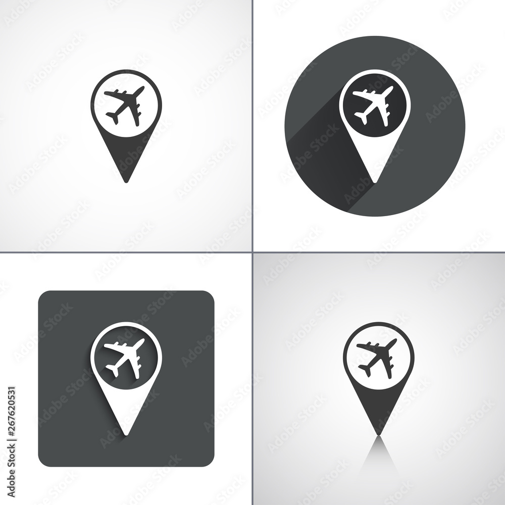 Location airplane icon. Set elements for design. Vector illustration. Location airplane icon. Set elements for design. Vector illustration.